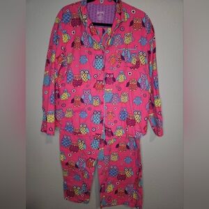 Nick & Nora Pink Owl Print Pajamas PJs Sleepwear Set Womens XXL